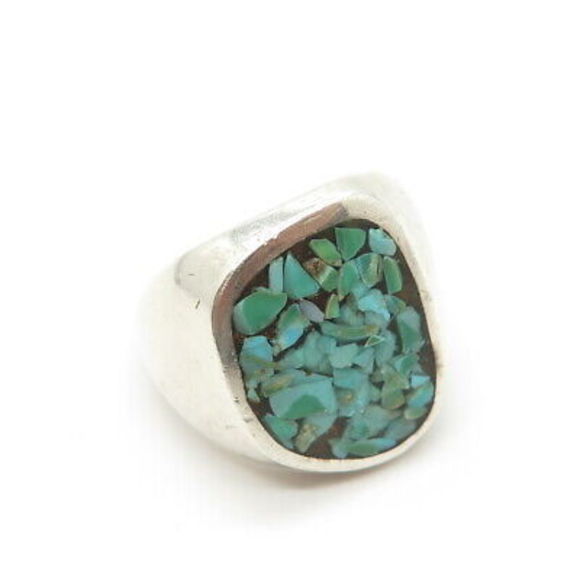 925 Sterling Silver Vintage Navajo Real Turquoise Inlay Tribal Ring Size 10.5 - Picture 7 of 8